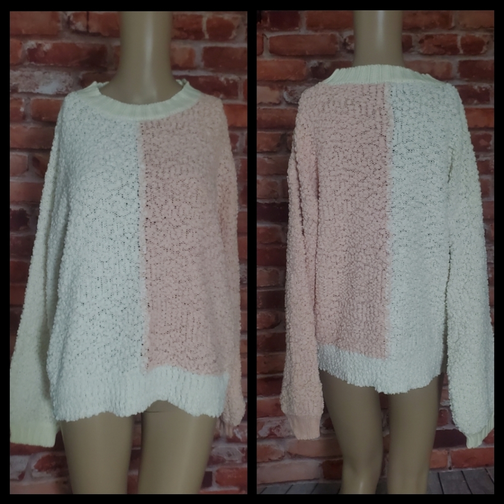 Pink & White Popcorn Knit Sweater Large NWOT - Picture 6 of 6